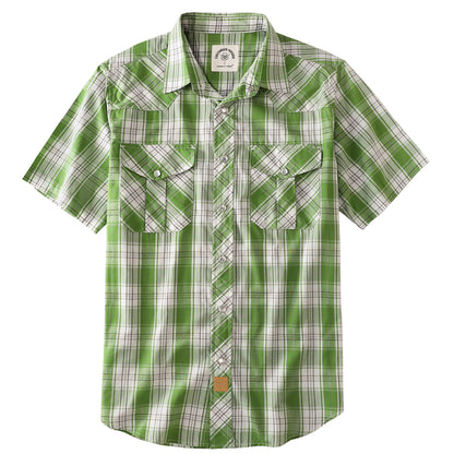 HOTDubinik® Western Shirts for Men Short Sleeve Plaid Pearl Snap Shirts for Men Button Up Shirt Cowboy Casual Work Shirt