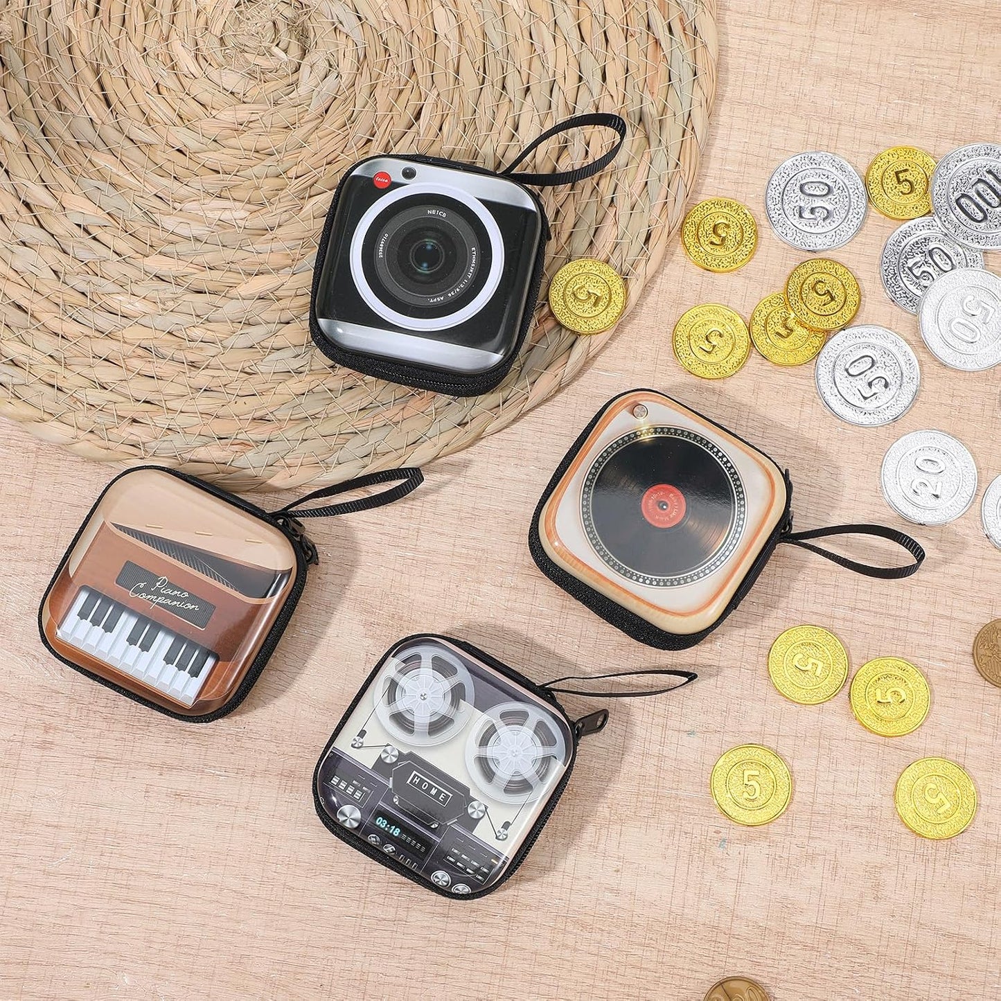 HOT24 Pcs Mini Purse Keychain Set Retro Coin Purse Bulk for Change Earbuds Jewelry Pills Cable Storage Mini Coin Bank Keychain Zipper Pouch for Women Men Gifts Mini Coin Purse Keychain Assorted 12 Styles
