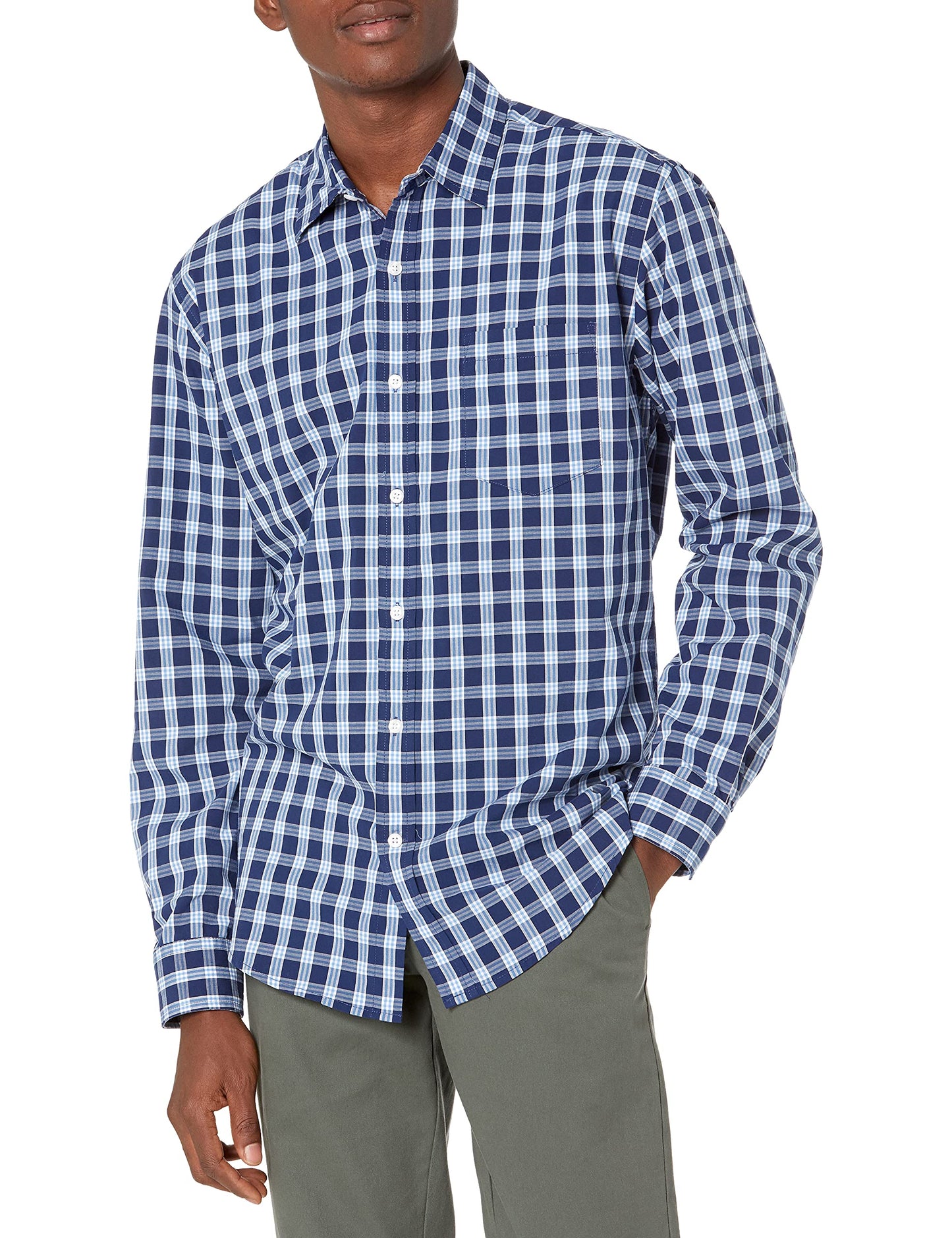 HOTAmazon Essentials Men's Regular-Fit Long-Sleeve Casual Poplin Shirt, Button Front, Business Casual, Collared