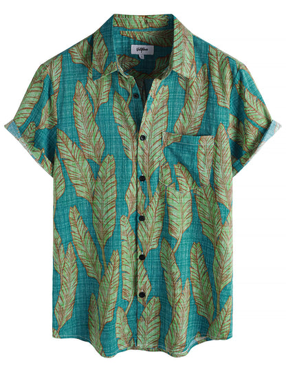 HOTVATPAVE Mens Hawaiian Shirts Casual Summer Short Sleeve Button Down Shirts | Beach, Floral, Front Pocket, Cotton, Tropical, Vacation, Vintage, Printed, Cruise, Collared, Aloha, Party, Reverse Fabric
