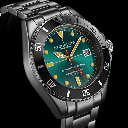 HOTStuhrling Depthmaster Heritage Diver Swiss Quartz Watch, 42mm, Stainless Steel, 100M Water Resistant