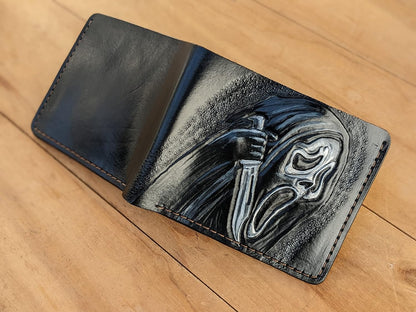 HOTSkull, Bone, Jaw, Skeleton, Mask, Knife, Men's 3D Genuine Leather Wallet, Handmade wallet, Carved wallet, Tooled wallet, Airbrush Art, Bifold wallet, Custom wallet, Personalized wallet