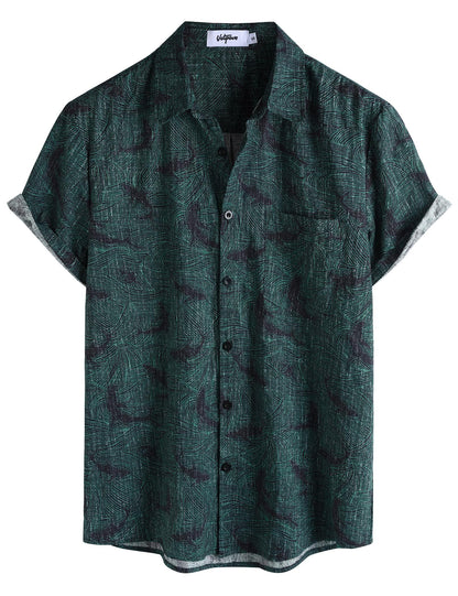 HOTVATPAVE Mens Hawaiian Shirts Casual Summer Short Sleeve Button Down Shirts | Beach, Floral, Front Pocket, Cotton, Tropical, Vacation, Vintage, Printed, Cruise, Collared, Aloha, Party, Reverse Fabric