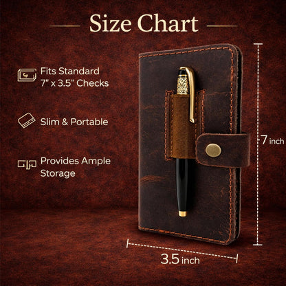 HOTLeather Checkbook Cover with Pen Loop, Full Grain Check Book Holder Wallet for Personal & Duplicate Checks, Slim Money Organizer for Men & Women – Brown