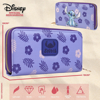 HOTDisney Stitch Women's Wallet, Teenager and Girl, Women's Coin Purse and Zip Card Holder, Purple Stitch, Taille unique, Modern