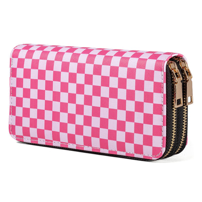 HOTCheckered Wallets for Women Cute Large Capacity Black White Plaid Purse 2 Zippers Credit Card Holder (checkered)