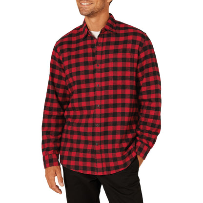 HOTAmazon Essentials Men's Regular Fit Long-Sleeve Flannel Shirt, Soft Brushed Cotton, Lightweight yet Warm