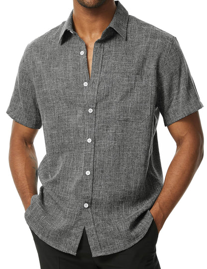 HOTPARKLEES Mens Wrinkle Free Short Sleeve Button Down Shirts Texture Linen Shirts Casual Vacation Beach Summer Tops