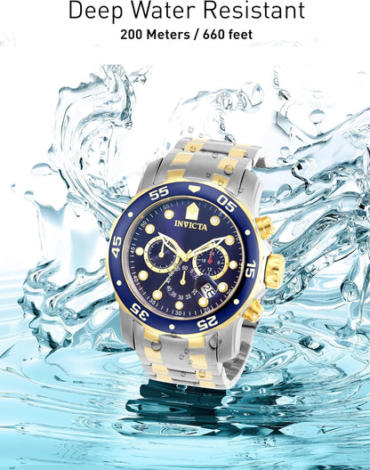 HOTInvicta Men's Pro Diver Scuba 48mm Two Tone Stainless Steel Chronograph Quartz Watch, TT/Blue (Model: 0077)