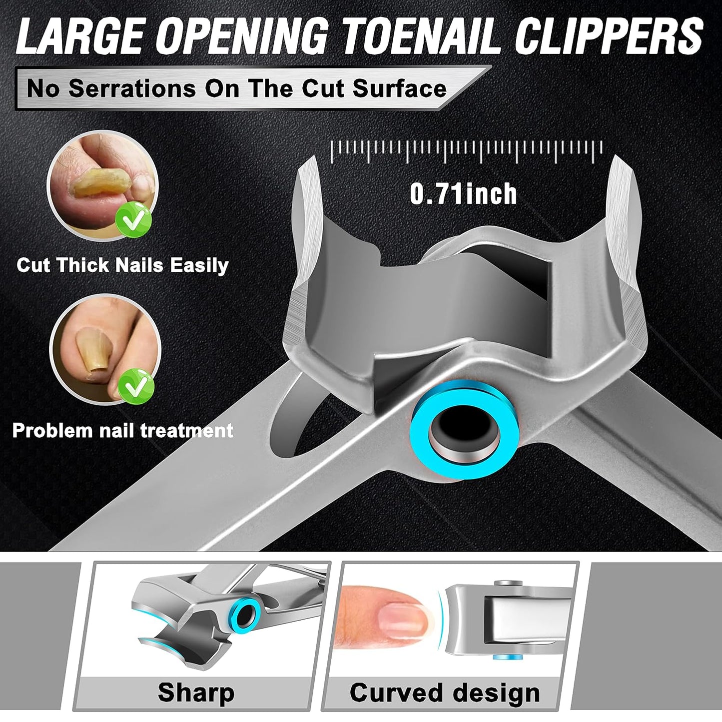 HOTToenail Clippers for Seniors Thick Toenails, Aucurwen Heavy Duty Toe Nail Clippers Adult Thick Nails Long Handle, Large Toenail Clippers for Thick Nails 7Pcs