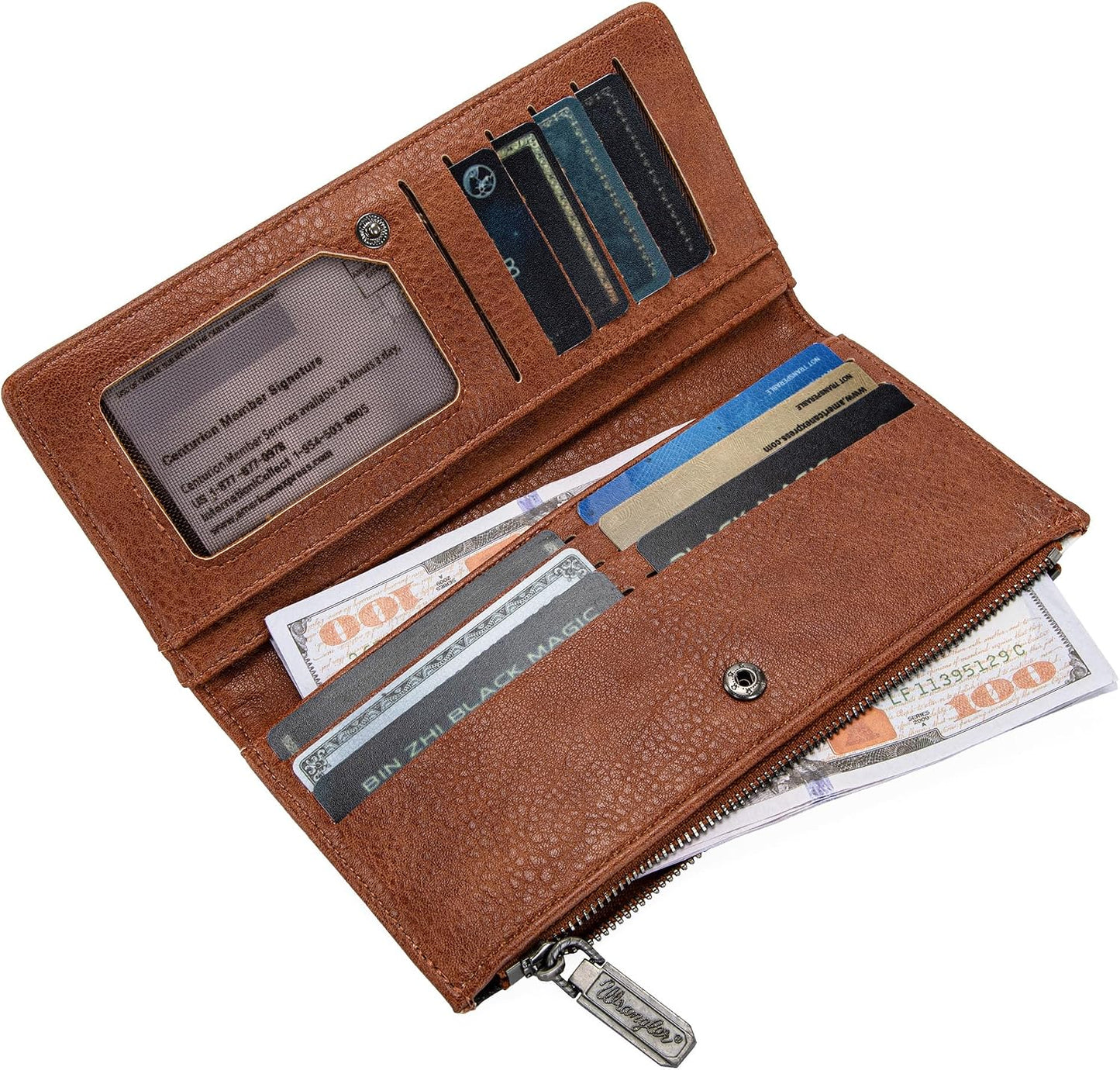 HOTMontana West Wrangler Cow Print Wallets Womens Bifold Credit Card Wallet Women's Wallets, Card Cases & Money Organizers Brown Wallet for Women Ladies Female Cash Wallett with Smooth Zipper