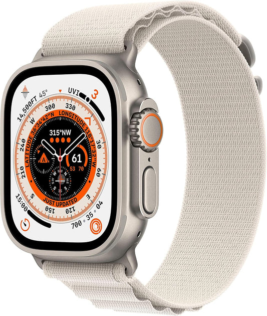 HOTApple Watch Ultra [GPS + Cellular 49mm] Titanium Case with Starlight Alpine Loop, Large (Renewed)
