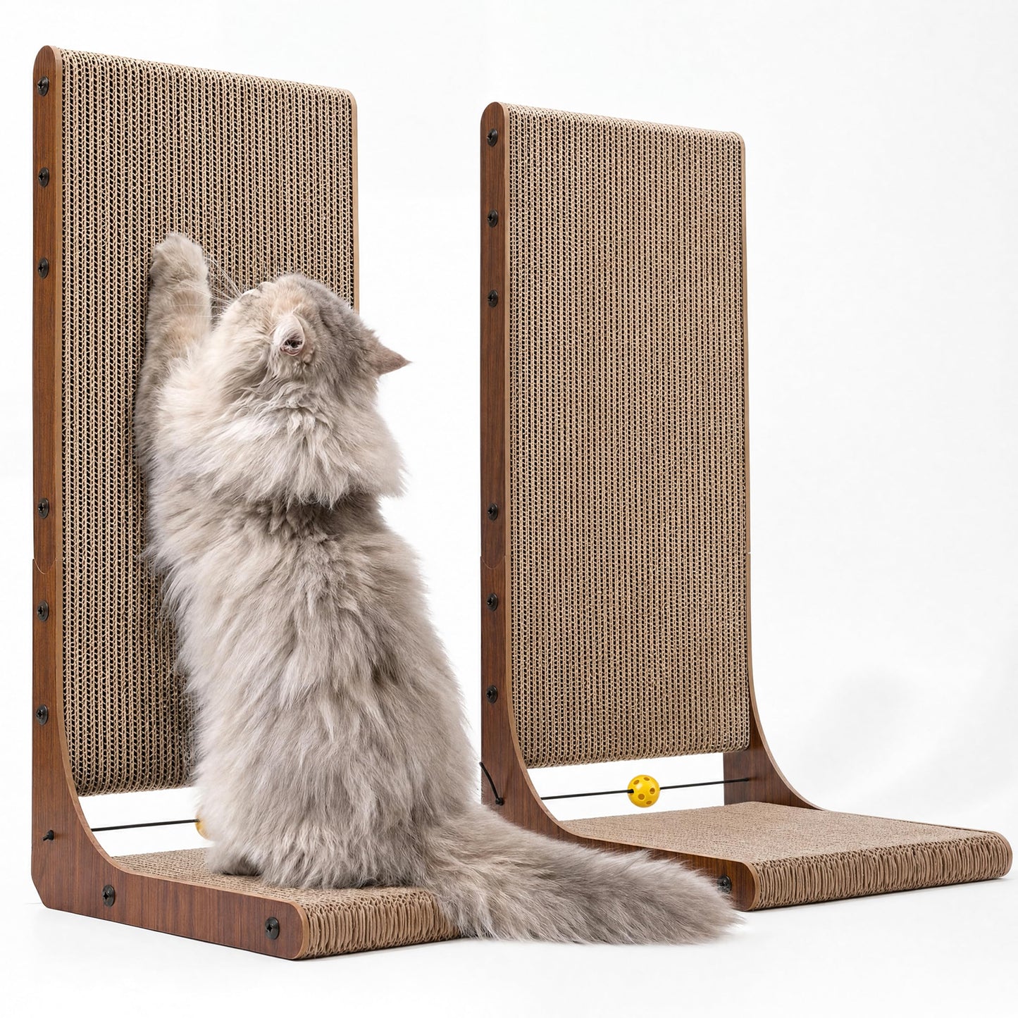 HOTFUKUMARU Cat Scratcher, 26.8 Inch L Shape Cat Scratch Pad Wall Mounted, Cat Scratching Cardboard with Ball Toy for Indoor Cats, Large Size