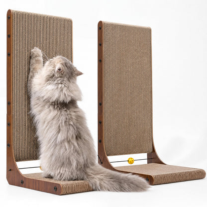 HOTFUKUMARU Cat Scratcher, 26.8 Inch L Shape Cat Scratch Pad Wall Mounted, Cat Scratching Cardboard with Ball Toy for Indoor Cats, Large Size