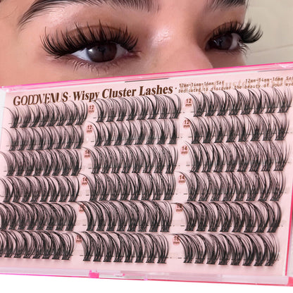 HOTGoddvenus Lash Clusters Kit Wispy Eyelash Clusters Lashes Natural DIY Lash Extension Kit 10-16mm Cluster Eyelash Extensions Kit 300pcs C Curl Individual Lashes Cluster Eyelash (No Tweezers)