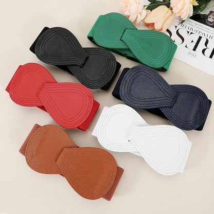 HOTWHIPPY Women Wide Elastic Belt Ladies Stretch Dress Belt Fashion Waistband with 8-shaped Interlock Leather Buckle