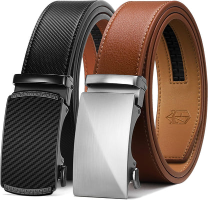 HOTZitahli Ratchet Belt for Men - 2 Packs Leather Mens belt For Gift Men Dress and Casual,Trim to Fit