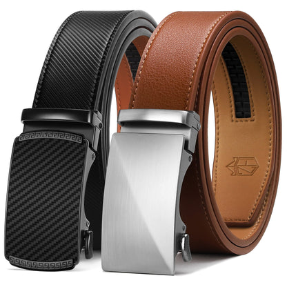 HOTZitahli Ratchet Belt for Men - 2 Packs Leather Mens belt For Gift Men Dress and Casual,Trim to Fit
