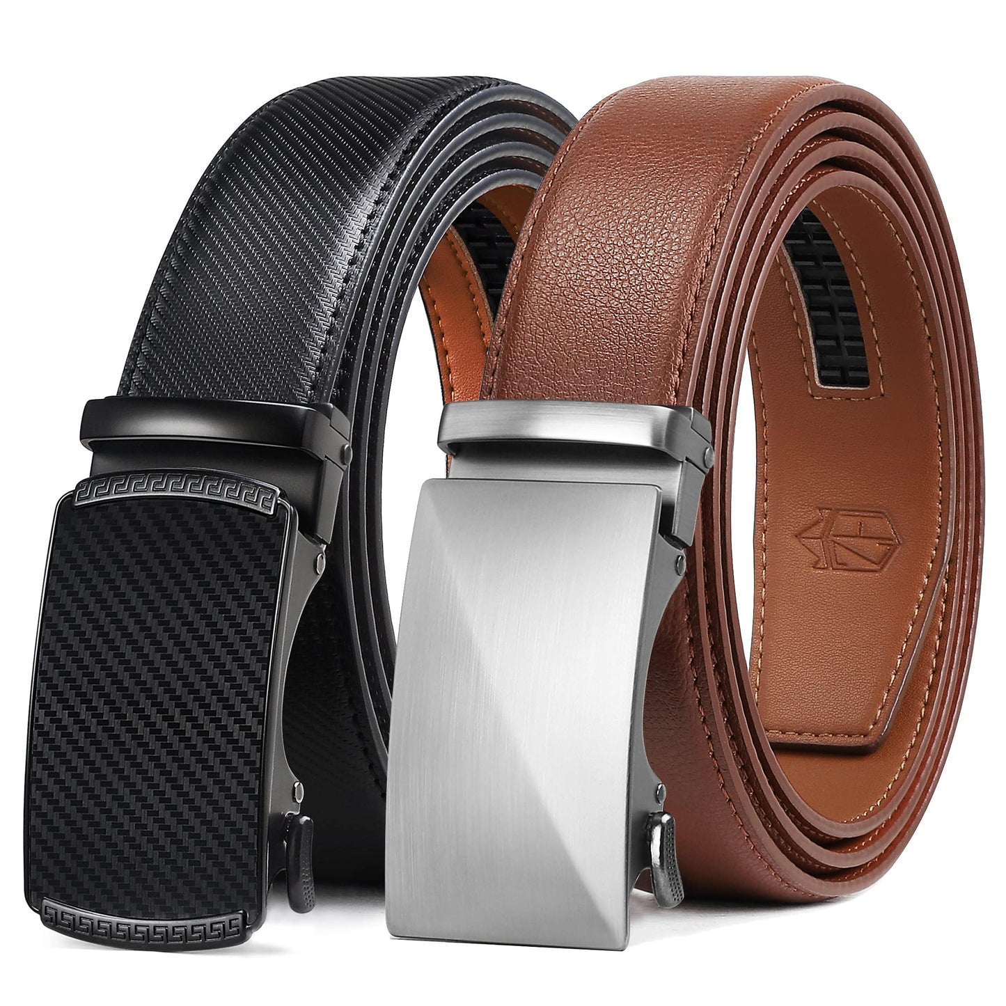 HOTZitahli Ratchet Belt for Men - 2 Packs Leather Mens belt For Gift Men Dress and Casual,Trim to Fit