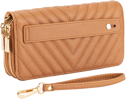 HOTB BRENTANO Vegan Leather Double Zipper Pocket Wallet with Grip Hand Strap (BLUE GLITTER)