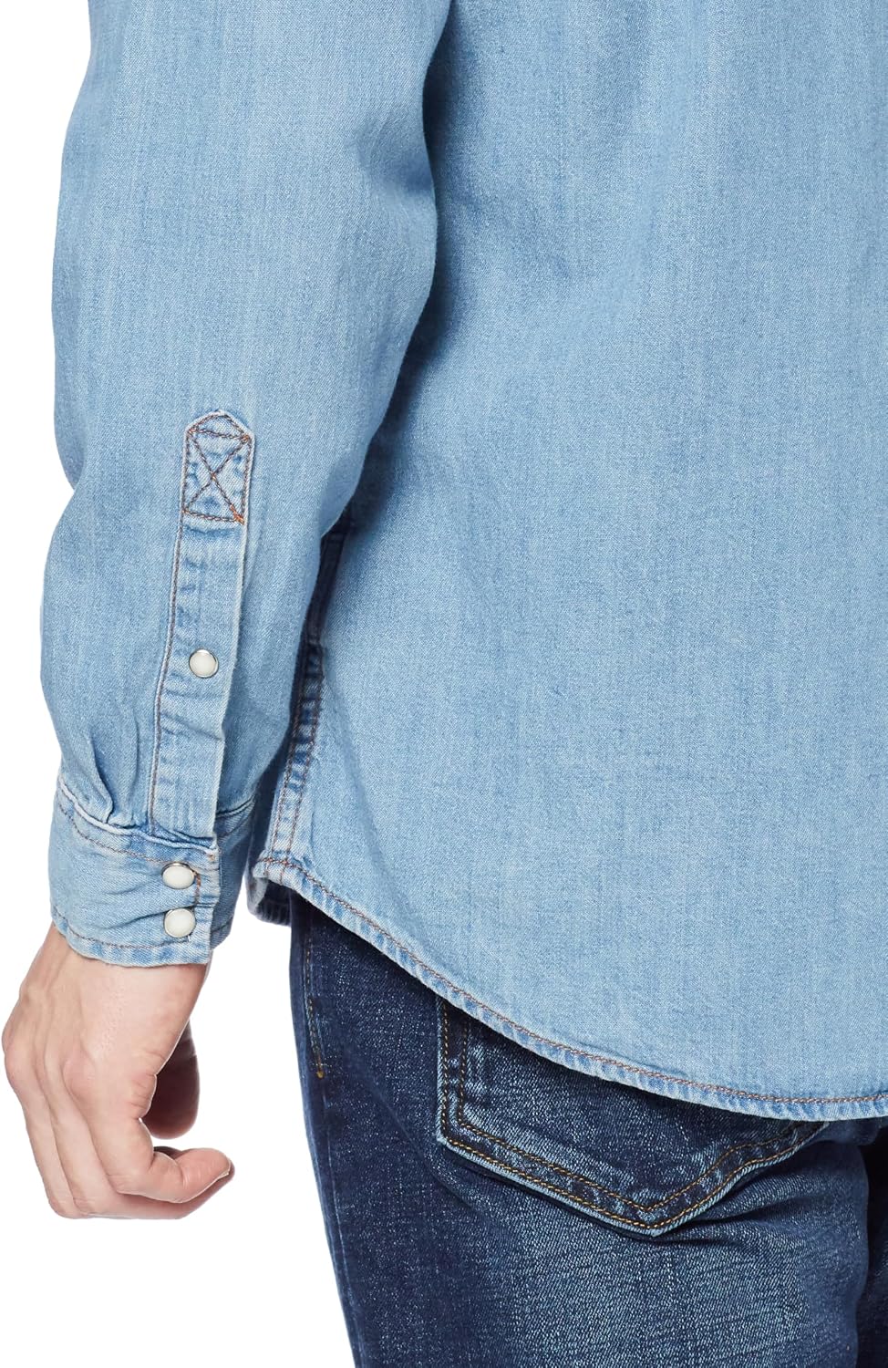 HOTAmazon Essentials Men's Slim-Fit Long-Sleeve Denim Western Style Cotton Shirt with Snap Buttons, Lightweight