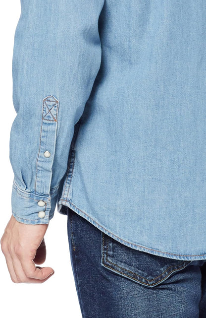HOTAmazon Essentials Men's Slim-Fit Long-Sleeve Denim Western Style Cotton Shirt with Snap Buttons, Lightweight