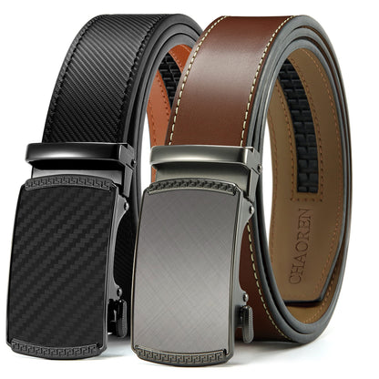 HOTCHAOREN Mens Belt Leather Ratchet Belt 2 Pack - Customizable Fit, Effortless Style (35mm)