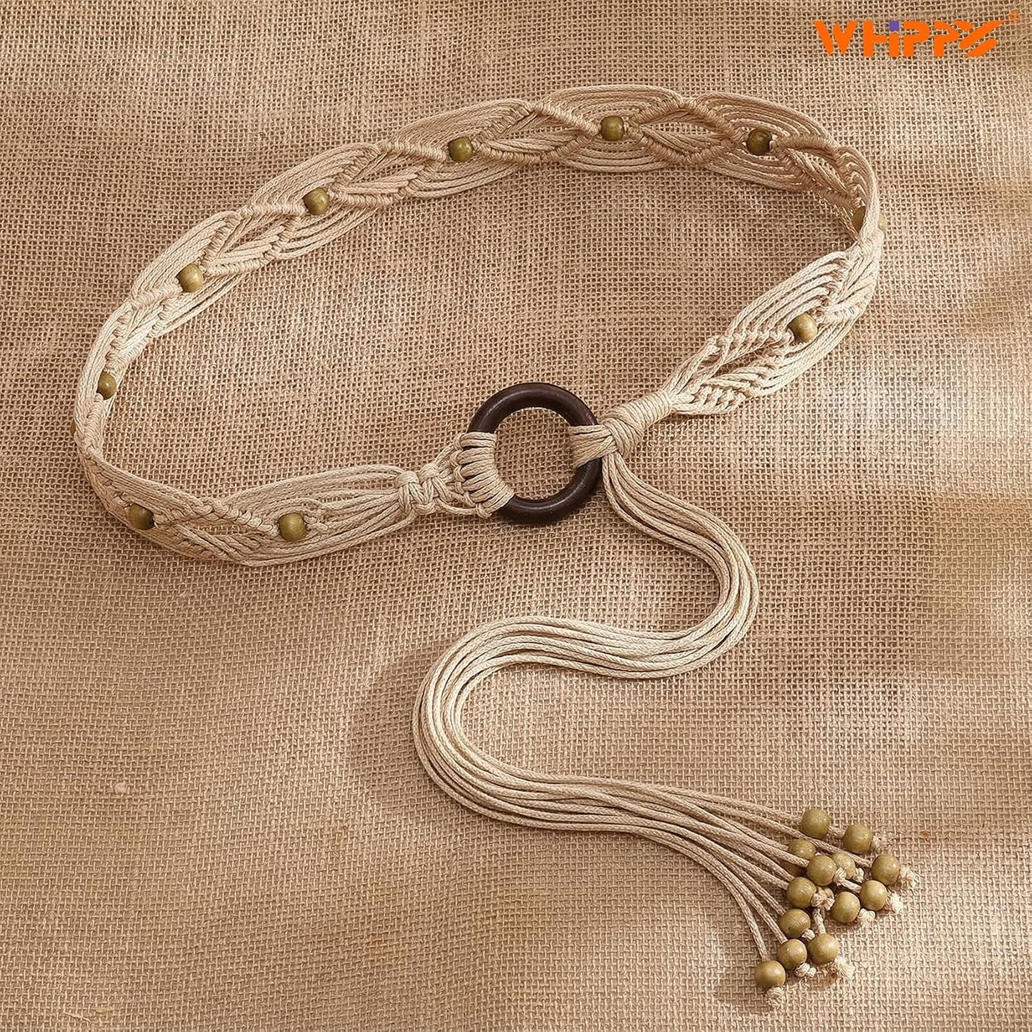 HOTWHIPPY Boho Braided Belt for Women Western Belt With Hand-Woven Wax Rope Country Tassel Belts for Dress, 2" Wide