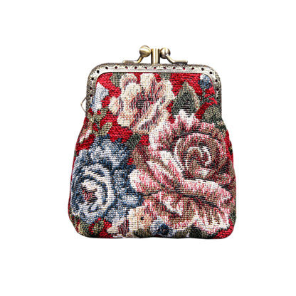 HOTCarpet Bag Double Kiss Clasp Coin Purse Pouch,Vintage Change Wallet Card Holder