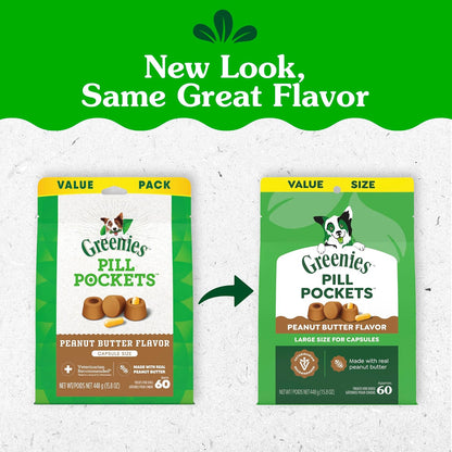 HOTGreenies Pill Pockets Large Size Dog Treats, Peanut Butter, 15.8 oz | Vet-recommended, capsule size, low calorie, odor masking, stress- and mess-free medication experience