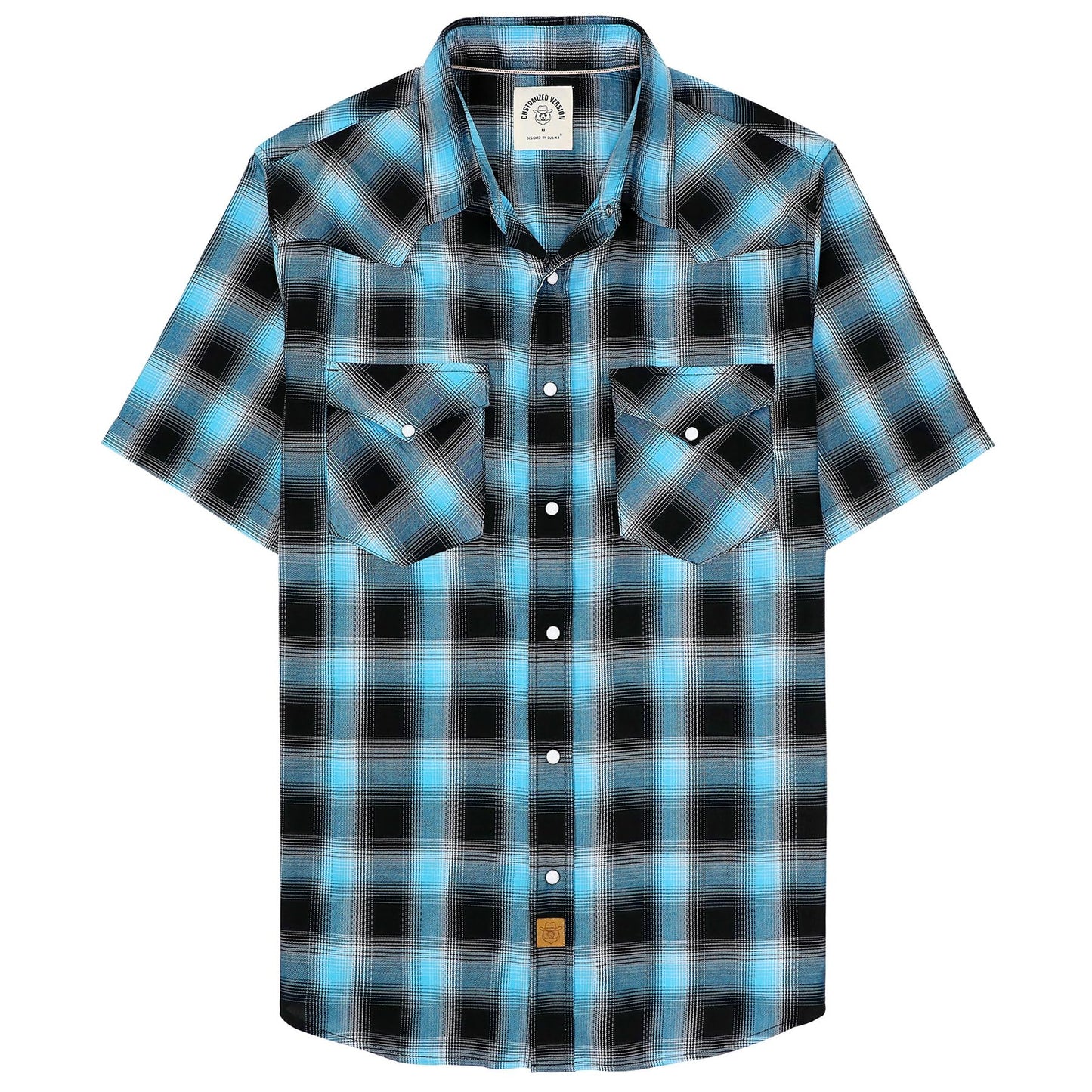 HOTDubinik® Viscose Made from Bamboo Mens Short Sleeve Shirts Plaid Shirt Western Cowboy Pearl Snap Casual Plaid Shirts for Men