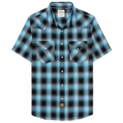 HOTDubinik® Viscose Made from Bamboo Mens Short Sleeve Shirts Plaid Shirt Western Cowboy Pearl Snap Casual Plaid Shirts for Men