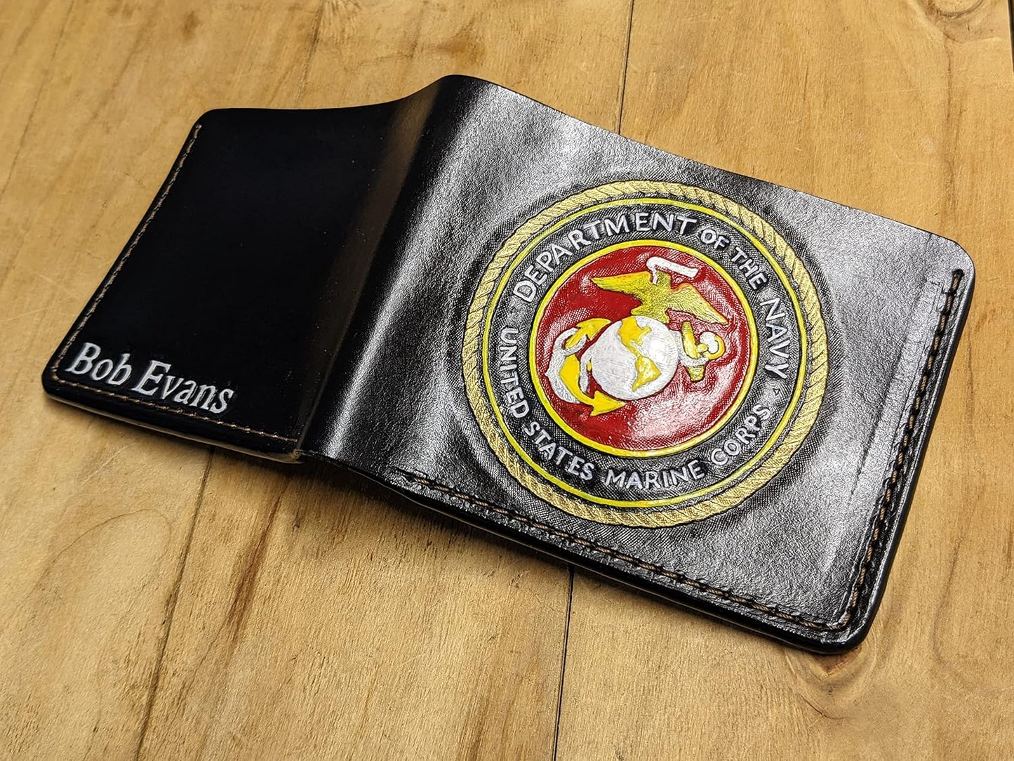 HOTMen's 3D Genuine Leather Wallet, Hand-Carved, Hand-Painted, Leather Carving, Custom wallet, Personalized wallet, Alien, US Marine Corp