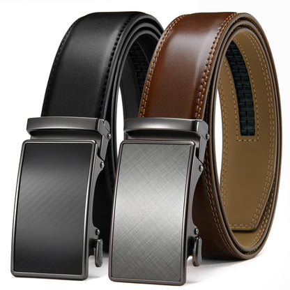 HOTCHAOREN Leather Ratchet Belt Men 2 Pack - Customizable Fit, Effortless Style (35mm)