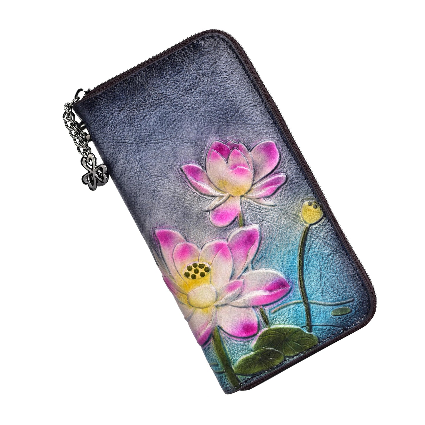 HOTWallet Genuine Leather for Women - with RFID Blocking Card checkbook ID Slot Large Capacity Vintage style (flower brown)