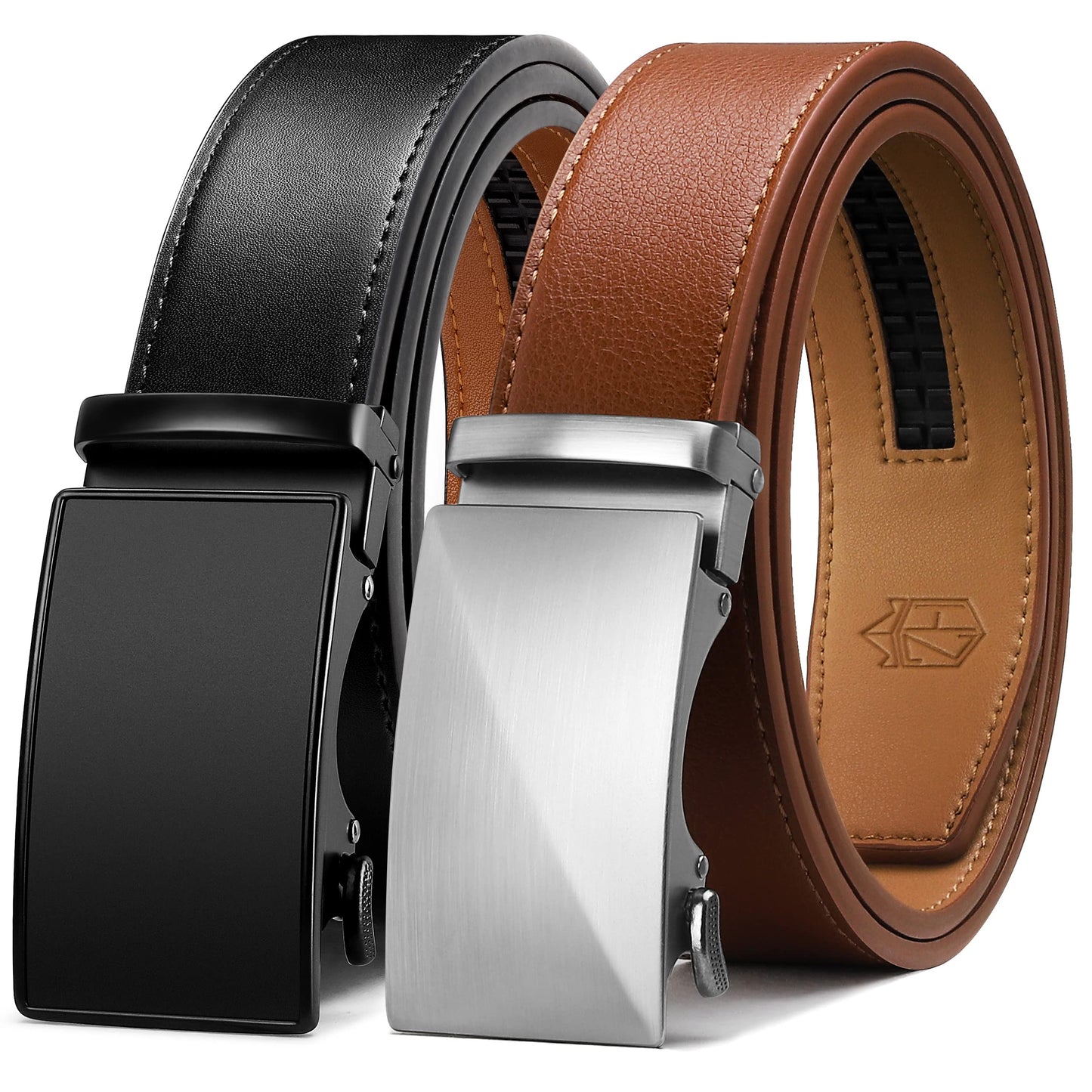 HOTZitahli Ratchet Belt for Men - 2 Packs Leather Mens belt For Gift Men Dress and Casual,Trim to Fit