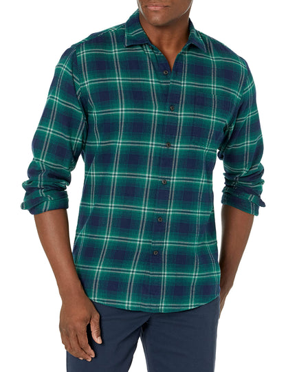 HOTAmazon Essentials Men's Regular Fit Long-Sleeve Flannel Shirt, Soft Brushed Cotton, Lightweight yet Warm