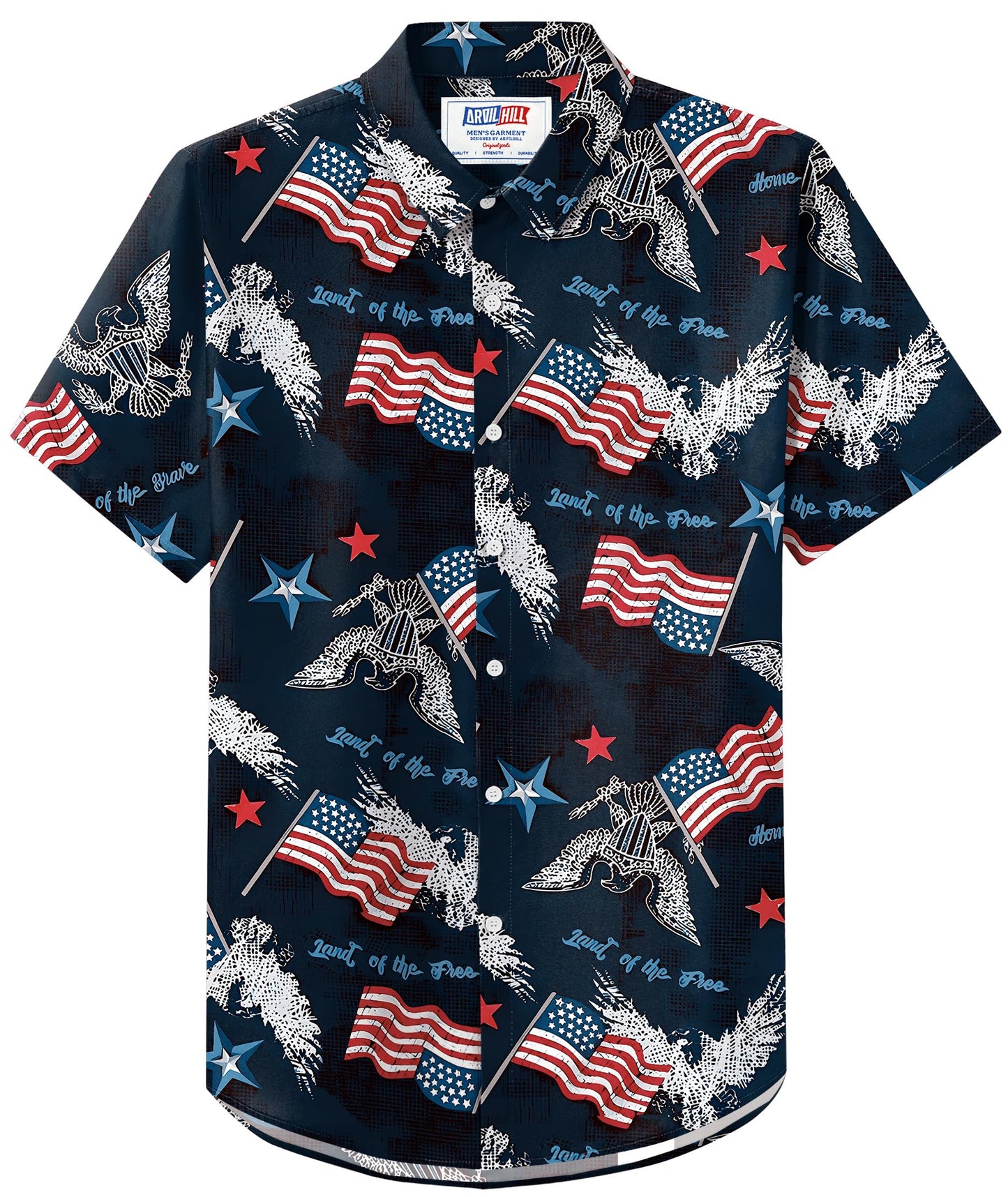 HOTArvilhill Men American Flag Button Shirt 4th of July Short Sleeve Shirts (S-3XL)
