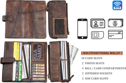 HOTWomen RFID Blocking Wallet Leather Vintage Large Capacity Credit Card Clutch Coffee