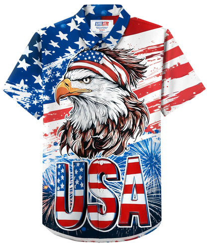 HOTArvilhill Men American Flag Button Shirt 4th of July Short Sleeve Shirts (S-3XL)