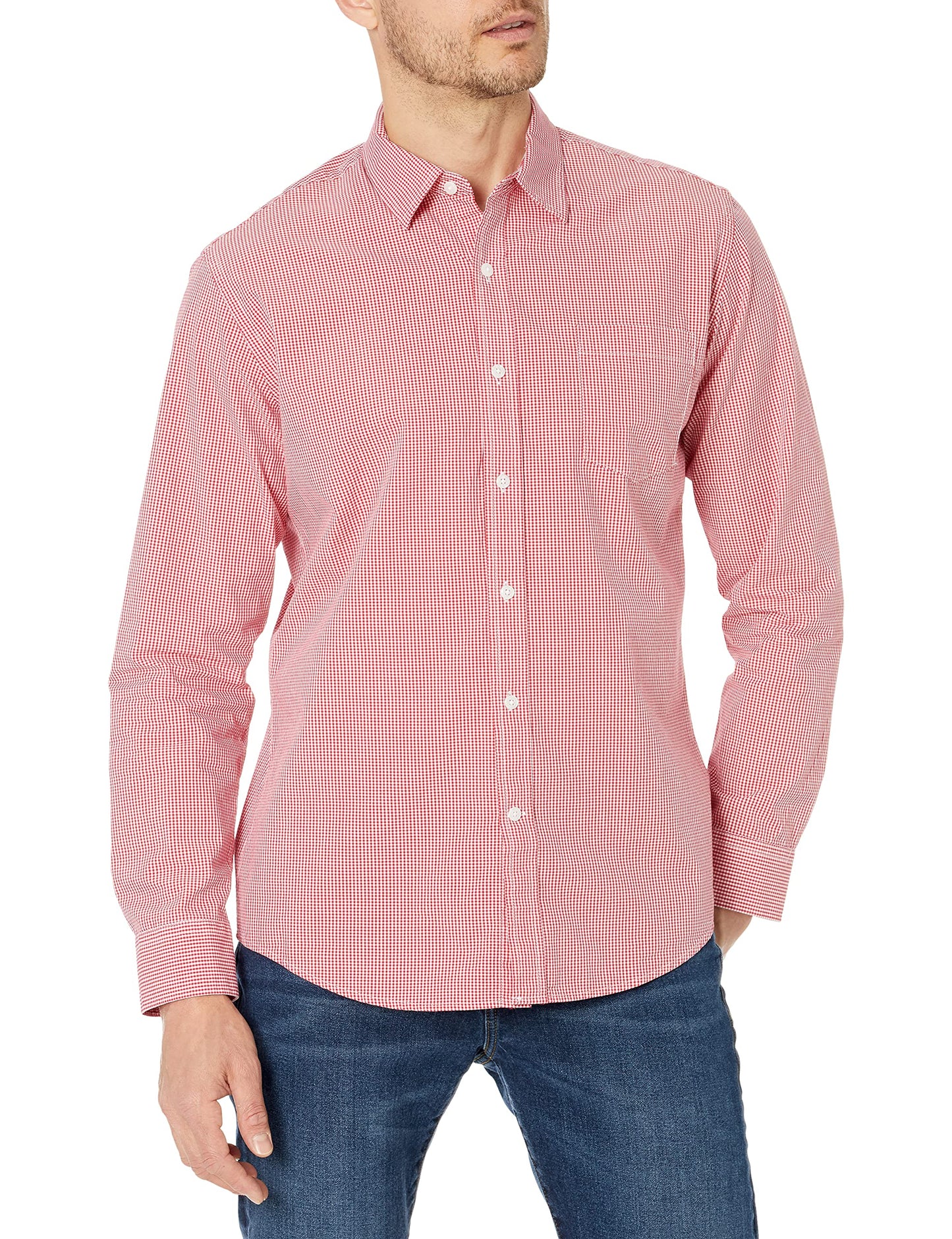 HOTAmazon Essentials Men's Regular-Fit Long-Sleeve Casual Poplin Shirt, Button Front, Business Casual, Collared