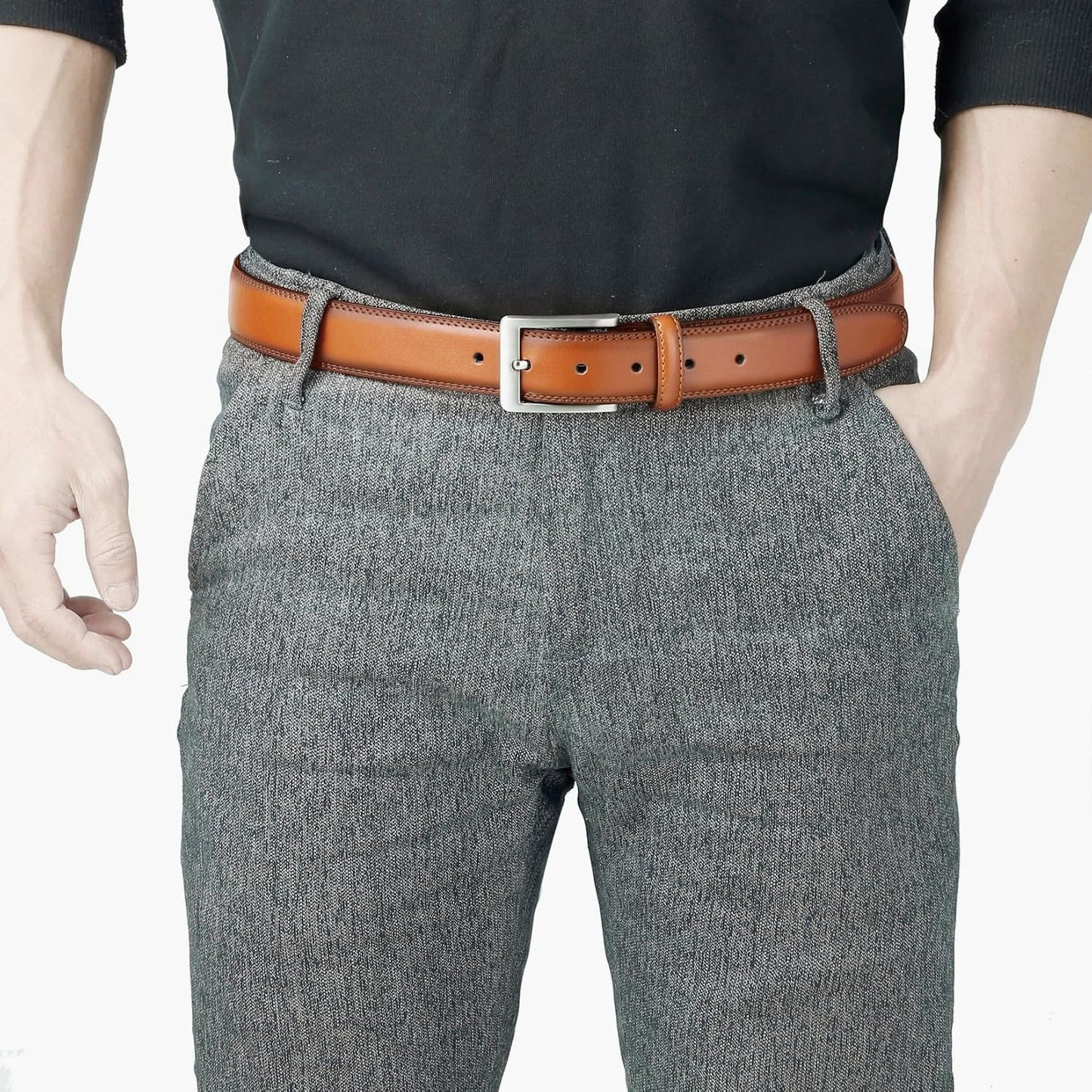 HOTVATAN Men's Genuine Leather Dress Belts, Handmade Classic Every Day Leather Jeans Belt for Men Work Business Casual