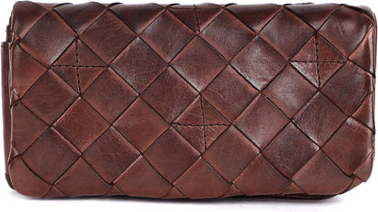 HOTGenuine Leather Wallets for Women, Small Wallet, Brown | Woven Leather Clutch Organizer, Zipper Coin Purse, Credit Card Holder with Strap, Multi Card Slots, Ladies, VL-167-BROWN