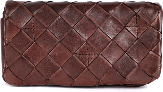 HOTGenuine Leather Wallets for Women, Small Wallet, Brown | Woven Leather Clutch Organizer, Zipper Coin Purse, Credit Card Holder with Strap, Multi Card Slots, Ladies, VL-167-BROWN