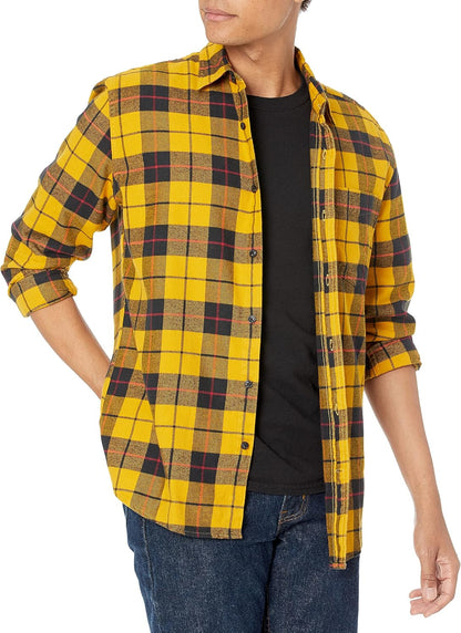 HOTAmazon Essentials Men's Regular Fit Long-Sleeve Flannel Shirt, Soft Brushed Cotton, Lightweight yet Warm
