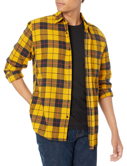 HOTAmazon Essentials Men's Regular Fit Long-Sleeve Flannel Shirt, Soft Brushed Cotton, Lightweight yet Warm