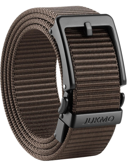 HOTJUKMO Men's 1.5" Ratchet Belt with Pin-Look Buckle for Jeans & Chinos | No-Hole Micro-Adjust Belt with Trim-to-Fit Nylon Webbing & Zinc Alloy Buckle – Perfect for Business Casual