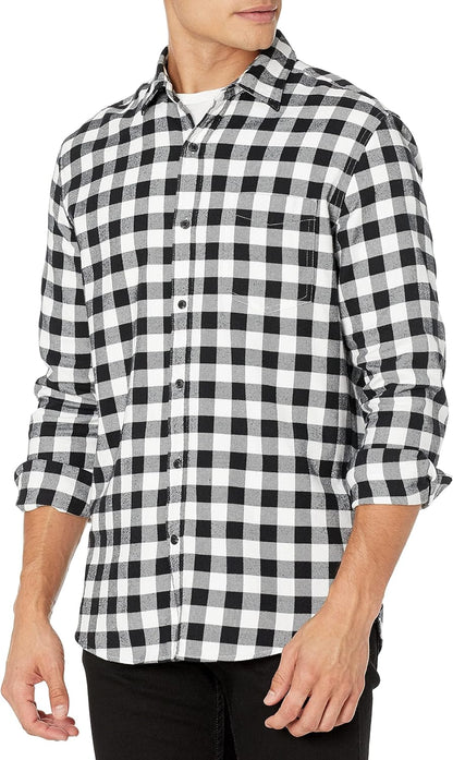HOTAmazon Essentials Men's Regular Fit Long-Sleeve Flannel Shirt, Soft Brushed Cotton, Lightweight yet Warm