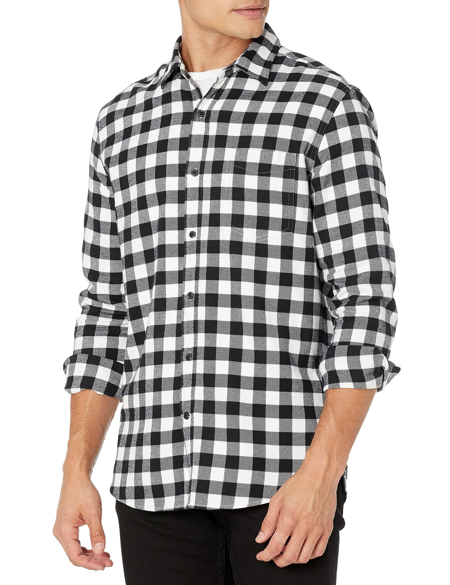 HOTAmazon Essentials Men's Regular Fit Long-Sleeve Flannel Shirt, Soft Brushed Cotton, Lightweight yet Warm