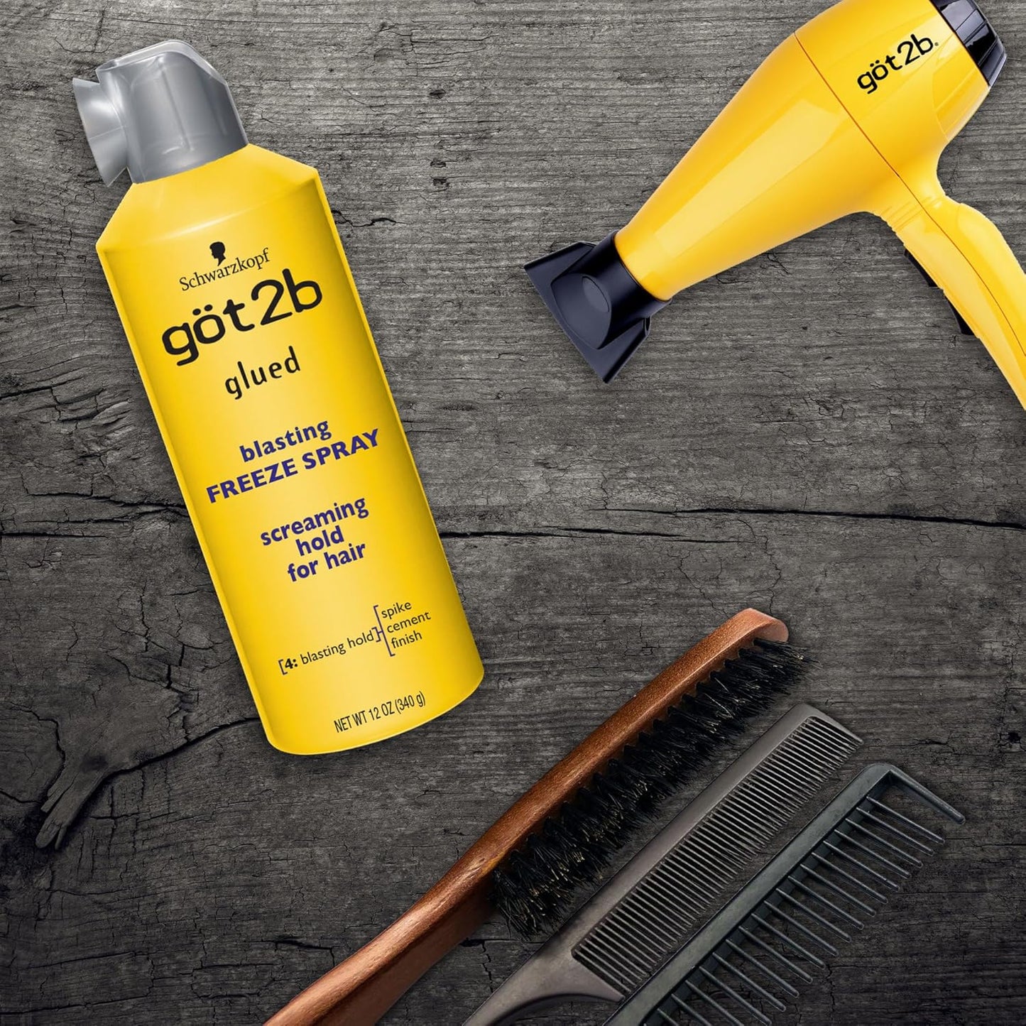 HOTgot2b Glued Blasting Freeze Hair Spray, 12 Fl Oz, Pack of 2, Extra Strong Holding Spray for Spikes & Styles, Long-Lasting All-Day Hold, Wind-Tested, Humidity-Resistant, Washes Out Easily